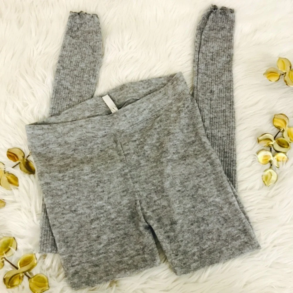 Free People Heather Gray Knit Leggings Ribbed